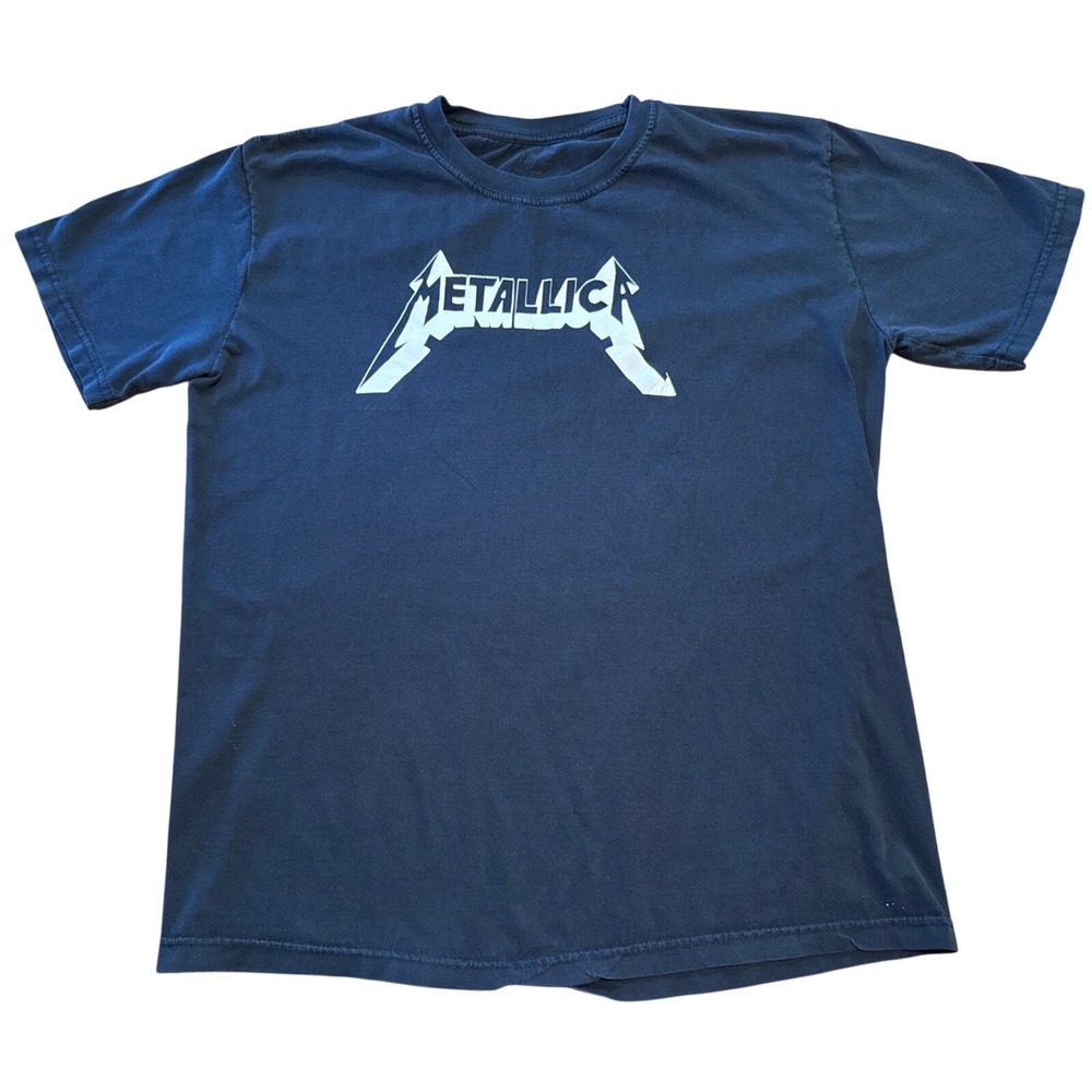 Metallica Band‎ T Shirt XL Blue Logo Graphic Rock Tee Mens Flaw